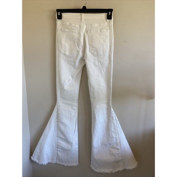 Saints & Hearts White Distressed Hem Wide Flare Leg Festival Boho Denim Jeans S - Picture 5 of 12